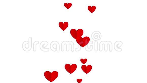 漂浮的红心像蝴蝶一样在白色的背景上无缝地循环瓦尔的爱情激情和庆祝理念背景视频的预览图