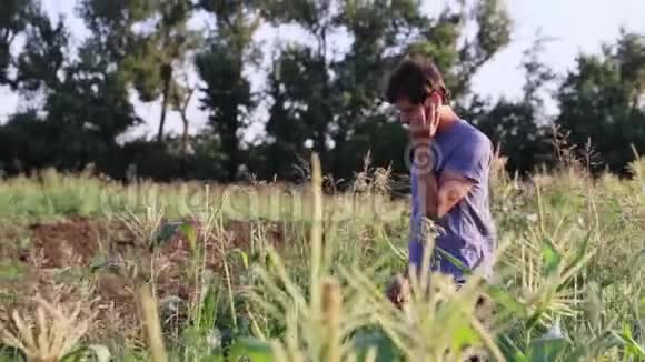农民在有机生态农场用手机聊天视频的预览图