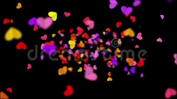 漂浮的彩色心脏无缝回路与阿尔法通道隔离情人节的爱情激情和庆祝理念背景视频的预览图