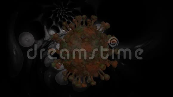 电晕病毒Covid19无缝循环三维动画旋转抽象黑泡背景视频的预览图