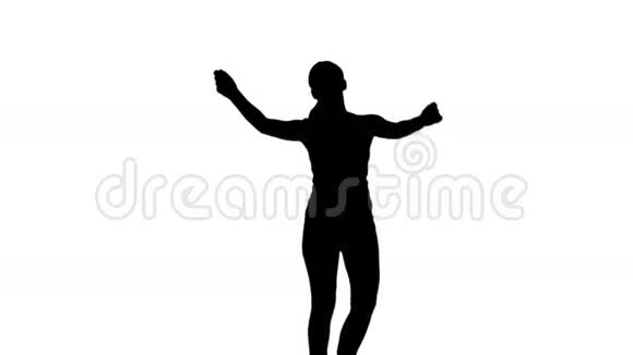 白色背景下女人在空中移动手臂的剪影视频的预览图