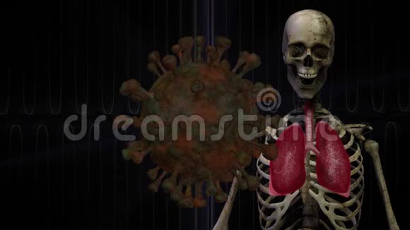 Corona病毒Covid19无缝循环三维动画与骨骼和肺旋转视频的预览图