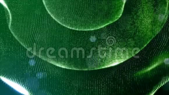 绿色无缝抽象背景与粒子具有景深辉光和数字元素的虚拟空间视频的预览图