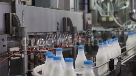 奶生产的包装过程运送的白色塑料瓶视频的预览图