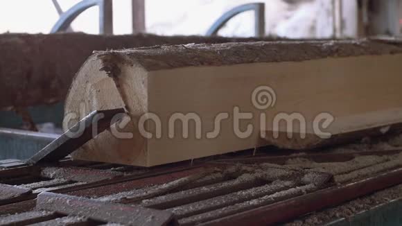 锯木厂工作台上的木材日志视频的预览图