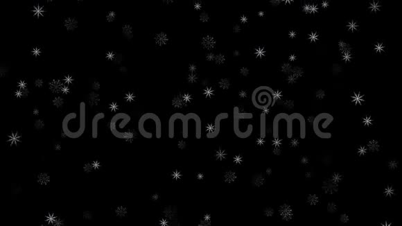 冬天的雪从天而降雪隔离在黑色背景上的运动图形合成元素随机雪域大小视频的预览图