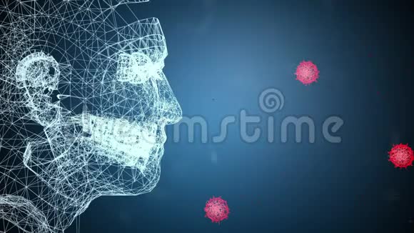 网状人体和流感病毒从空气中吹向呼吸模拟保健和医学科学概念冠状病毒视频的预览图