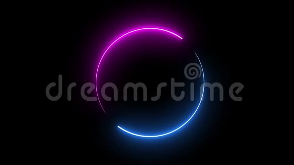 圆形相框与两个色调霓虹灯色阴影运动图形上孤立的黑色背景蓝色和粉红色的光在移动视频的预览图