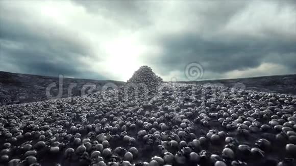 一堆头骨启示录和地狱概念真实的电影4k动画视频的预览图