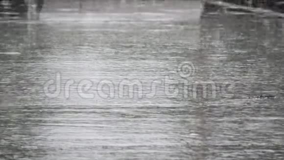 雷雨时雨点落在沥青上视频的预览图