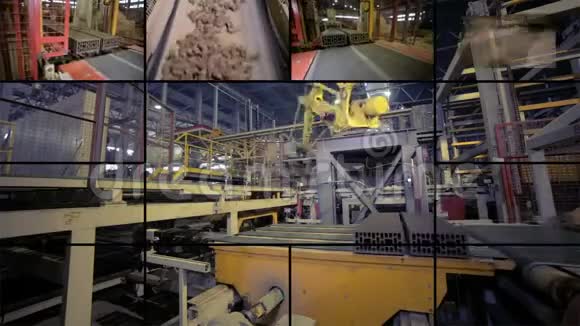 工业机器人设备在工作分屏蒙太奇4K视频的预览图