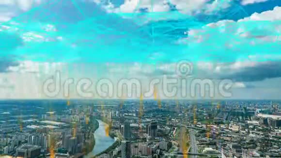 空中城市通过5G连接无线网络移动技术概念数据通信云计算视频的预览图