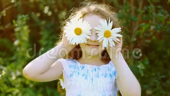夏天公园里戴着雏菊的女孩视频的预览图