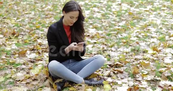 女人在草地上用智能手机视频的预览图
