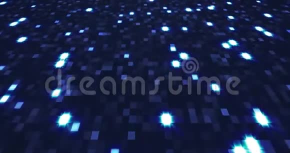 蓝色霓虹灯技术背景闪闪发光的蓝色北极光在网络空间中移动无缝回路4k视频的预览图