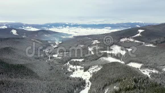 从空中掠走的雪山和森林视频的预览图