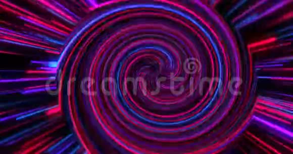 螺旋扭曲的霓虹灯光的发光圈激光和线条的抽象动画背景紫红色视频的预览图