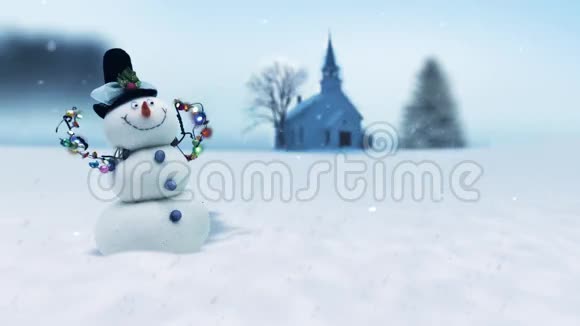 圣诞快乐雪人冬景视频的预览图