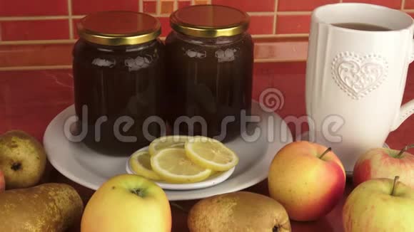 健康的早餐蜂蜜和水果健康食品饮食排毒清洁饮食视频的预览图