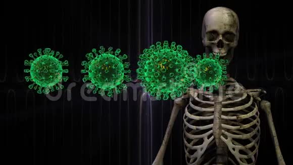 绿色荧光电晕病毒Covid19无缝循环三维动画与骨架旋转视频的预览图