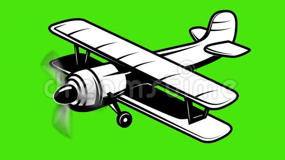 绿色背景下的复古飞机动画视频的预览图