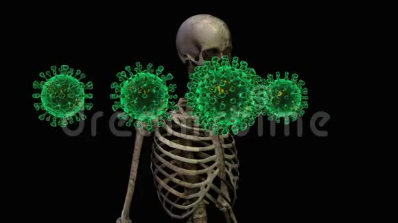 绿色荧光电晕病毒Covid19无缝循环三维动画与骨架旋转视频的预览图