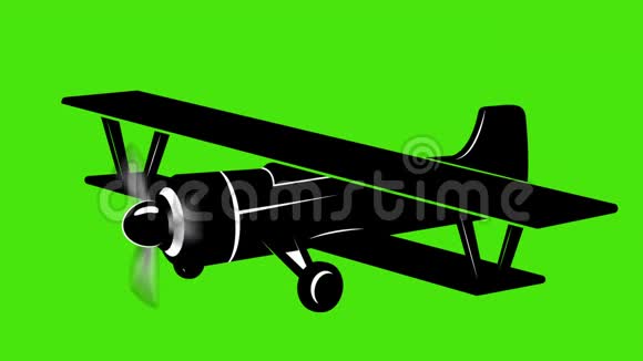 绿色背景下的复古飞机动画视频的预览图