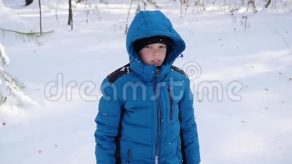 一个孩子落在雪地里慢慢地做一个雪天使视频的预览图