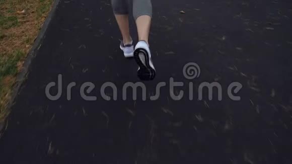 年轻的运动女子在秋天公园跑步视频的预览图
