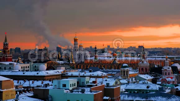 俄罗斯莫斯科的著名地标克里姆林宫的城墙圣巴西勒大教堂等视频的预览图