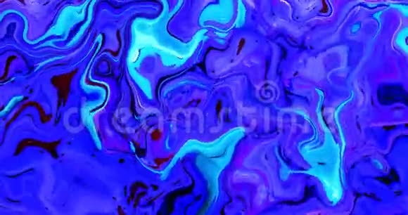 彩色抽象背景蓝色彩虹全息箔波浪壁纸烟雾流体液体表面深奥视频的预览图