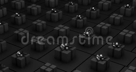 3D动画黑色礼物盒与丝带和没有它随机移动上下上升无缝循环视频的预览图