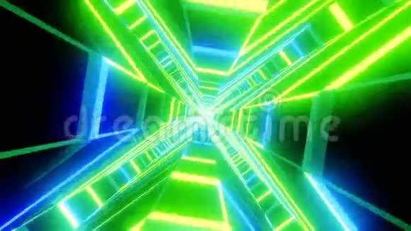 青蓝十字形隧道抽象动画循环能力的科幻抽象背景视频的预览图