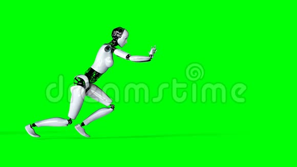 未来派人形女性机器人正在推动真实的运动和反射4K绿屏镜头视频的预览图