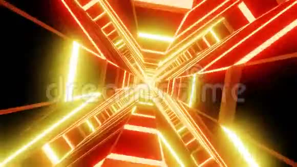 红橙十字形隧道抽象动画循环能力的科幻抽象背景视频的预览图
