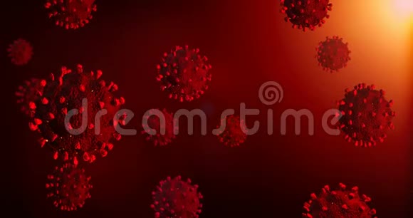 在抽象的暗红色背景下真实三维动画渲染2019nCOVID19冠状病毒细胞概念视频的预览图