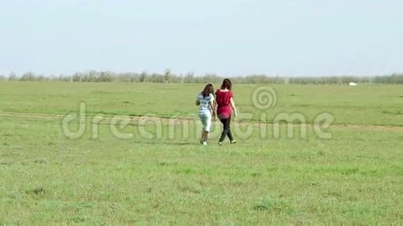 两个女人在草地上散步视频的预览图