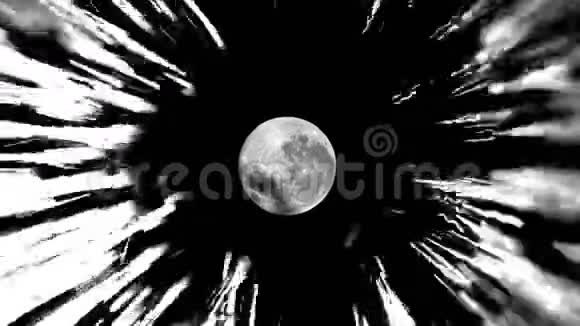 超跃在太空中穿过星星到满月月亮的纹理陨石坑太空中的星际跳跃视频的预览图