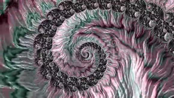 粉色银色和绿色不断变化的色彩抽象纹理螺旋分形视频的预览图