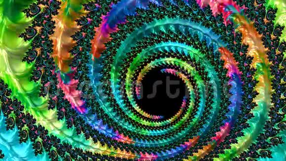 霓虹彩虹的颜色变化抽象的花螺旋分形视频的预览图