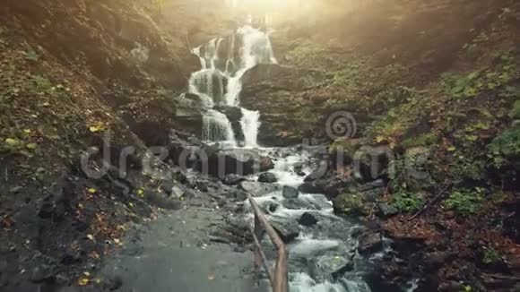 秋色彩木山瀑布溪视频的预览图