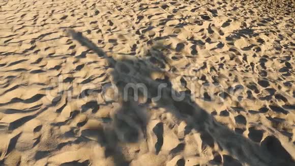 沙滩上的影子从跳舞的年轻人身上落下4K慢动作视频的预览图