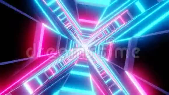 蓝粉红色十字形隧道抽象动画循环能力的科幻抽象背景视频的预览图