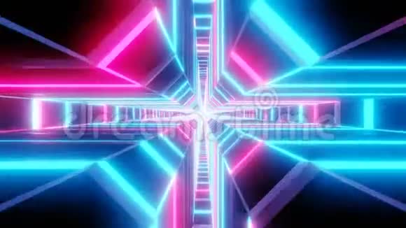 蓝粉红色十字形隧道抽象动画循环能力的科幻抽象背景视频的预览图