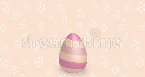 一个彩色鸡蛋的动画上面写着复活节花纸屑和蝴蝶在粉红色的背景4k视频的预览图