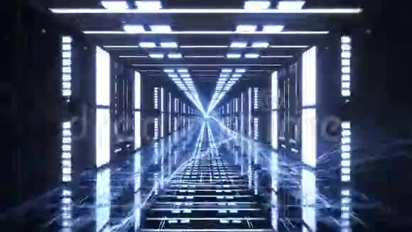 3带灯光回路的蓝色科幻高速隧道视频的预览图
