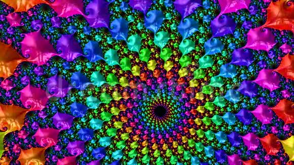 霓虹彩虹的颜色变化抽象的花螺旋分形视频的预览图