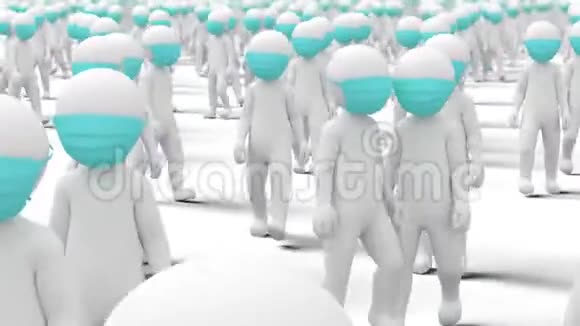 流行病穿着防护医疗面具行走的人群3D动画视频的预览图