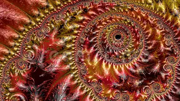 黄色橙色和红色变色抽象纹理螺旋分形图案设计的幻想艺术品视频的预览图