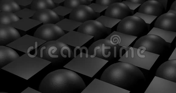 3D动画黑色球体和立方体或盒子是随机移动的上下上升无缝环关门视频的预览图